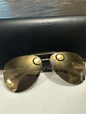 Saint Laurent Gold Aviator Sunglasses with Brown Gradient Lenses